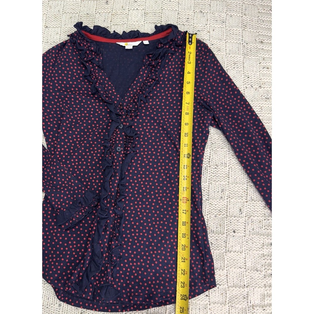 Boden Women’s US 4 Navy Red Polka Dot Ruffle Button Front Blouse Top Modal Blend - Picture 9 of 10